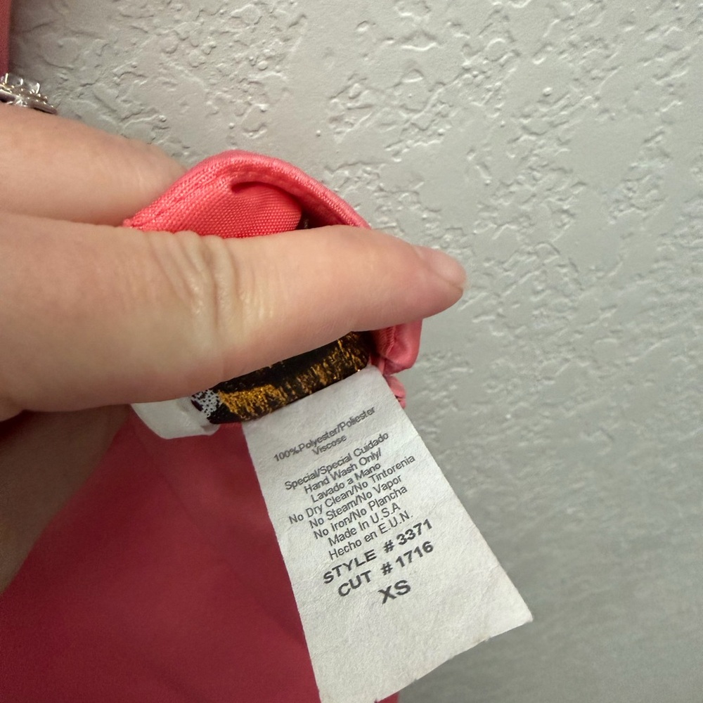 VTG 90s Y2K Dollar USA Coral Pink Satin Gown 3D Floral Beaded Halter Dress XS - Picture 11 of 15